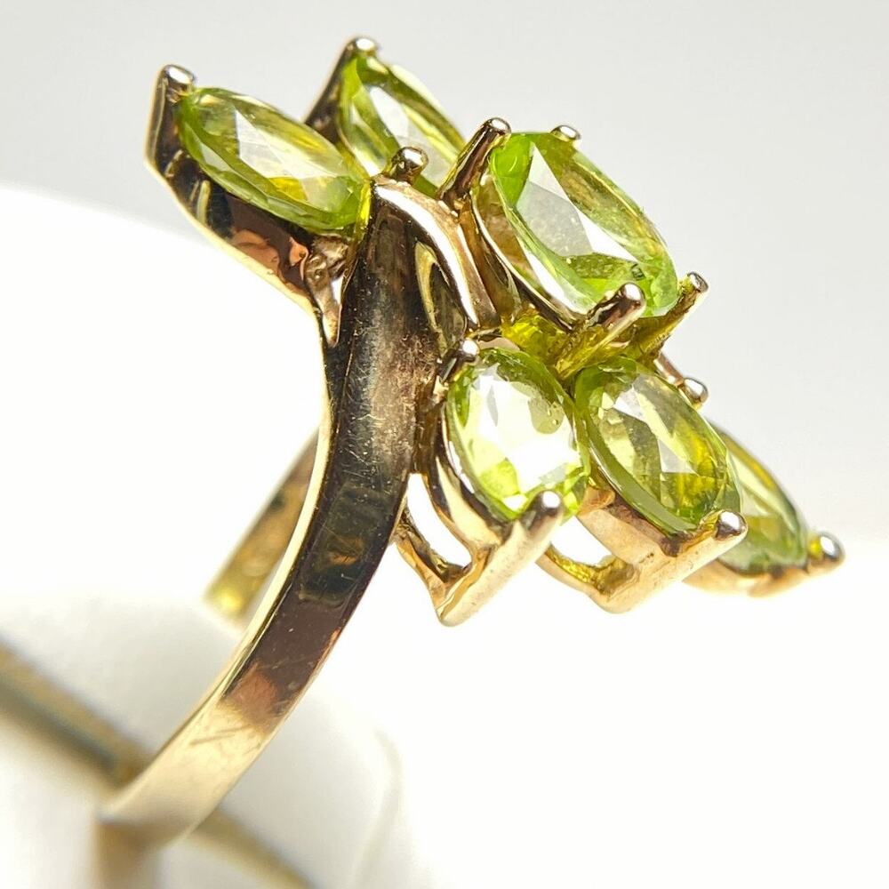 10K Yellow Gold Peridot Cluster Ring Marquise Green Stones Size 5.75 - Picture 9 of 12